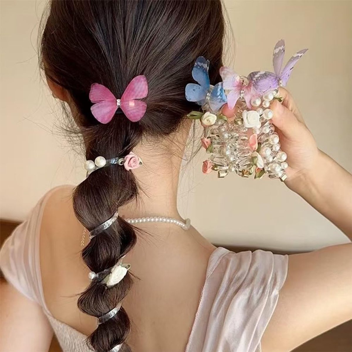 SnelShoppen - Spiraal Haarelastiek, Elastische Haarband, Telefoonkabel Paardenstaarthouder met Schattige Bloemen, Meisjes Haaraccessoires in Meerdere