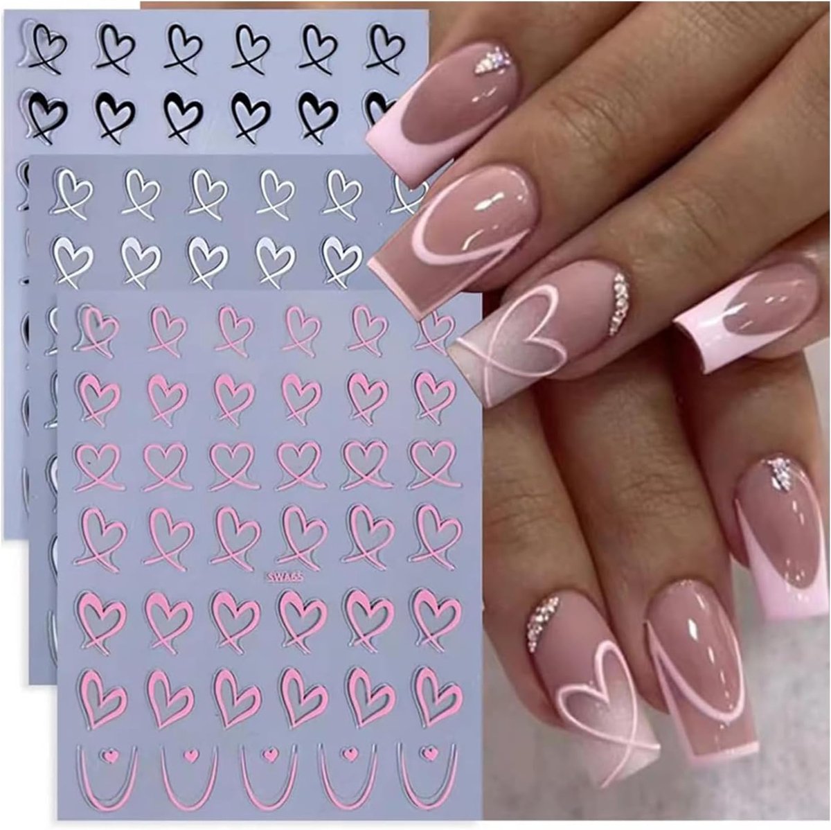 SnelShoppen - Nagelstickers Hartvorm 6 Stuks - 3D Zelfklevende Nagelkunst - Valentijnsdag Nail Art Stickers voor Mooi Nageldesign - Perfecte Decoratie