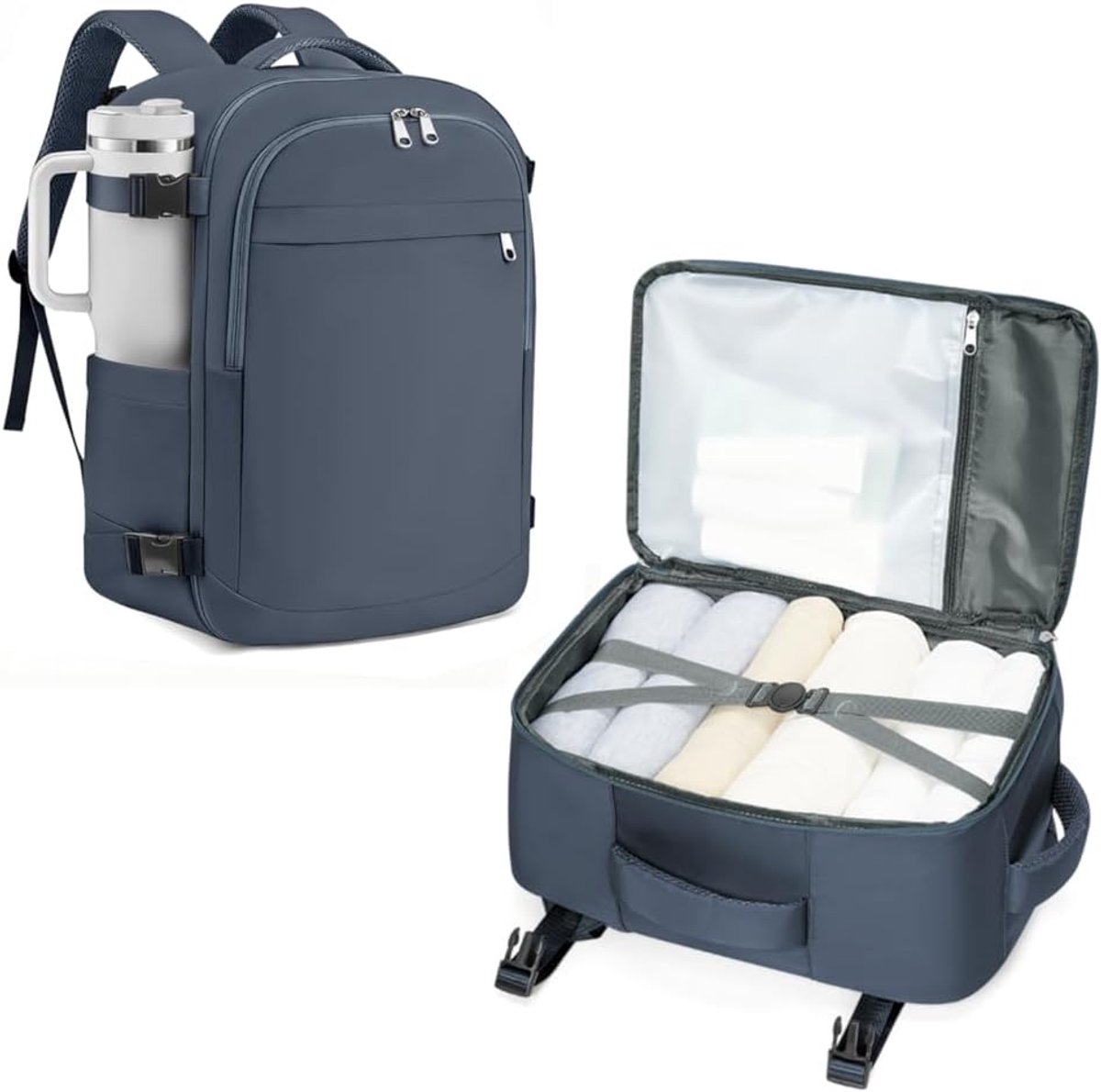 SnelShoppen - Handbagage Rugzak 40x30x20 voor Wizzair Vueling – Waterdichte Reisrugzak Dames Heren met Schoenenvak en USB-poort – Saffierblauw