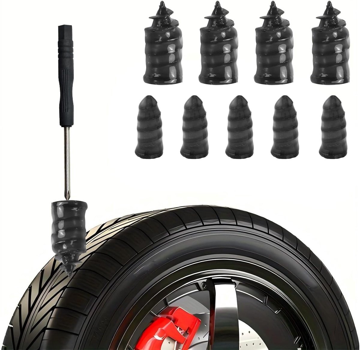 SnelShoppen - Vacuum Banden Reparatie Kit, Banden Nagels (5S + 5L) met Schroevendraaier voor Auto, Motor, Vrachtwagen, Tractor, Set van 10