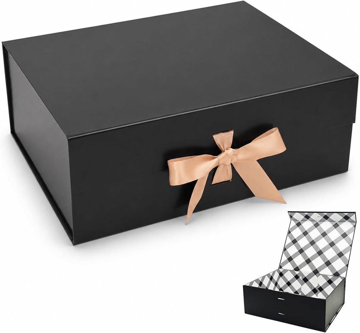 SnelShoppen - Grote Zwarte Geschenkdoos 33,5 x 27 x 12,5 cm met Magnetisch Deksel en Lint - Premium Geschenkdoos voor Bruiloft, Verjaardag, Feestdagen
