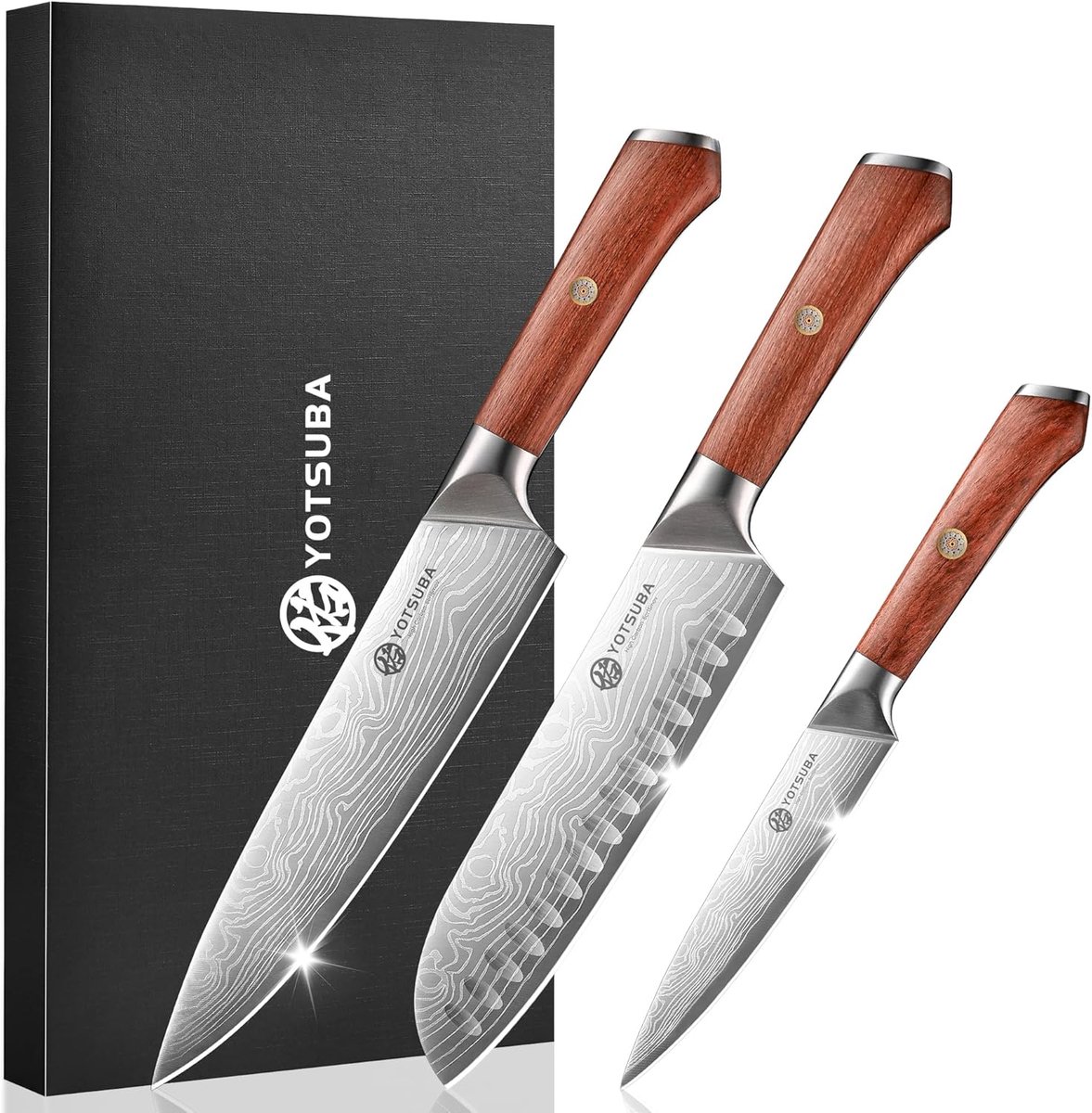 SnelShoppen - 3-delige Messenset, Japans keukenmessenset van Hoogwaardig Carbon Roestvrij Staal, Ultralicht en Ultra Scherp, Chefmes, Santoku-mes en U