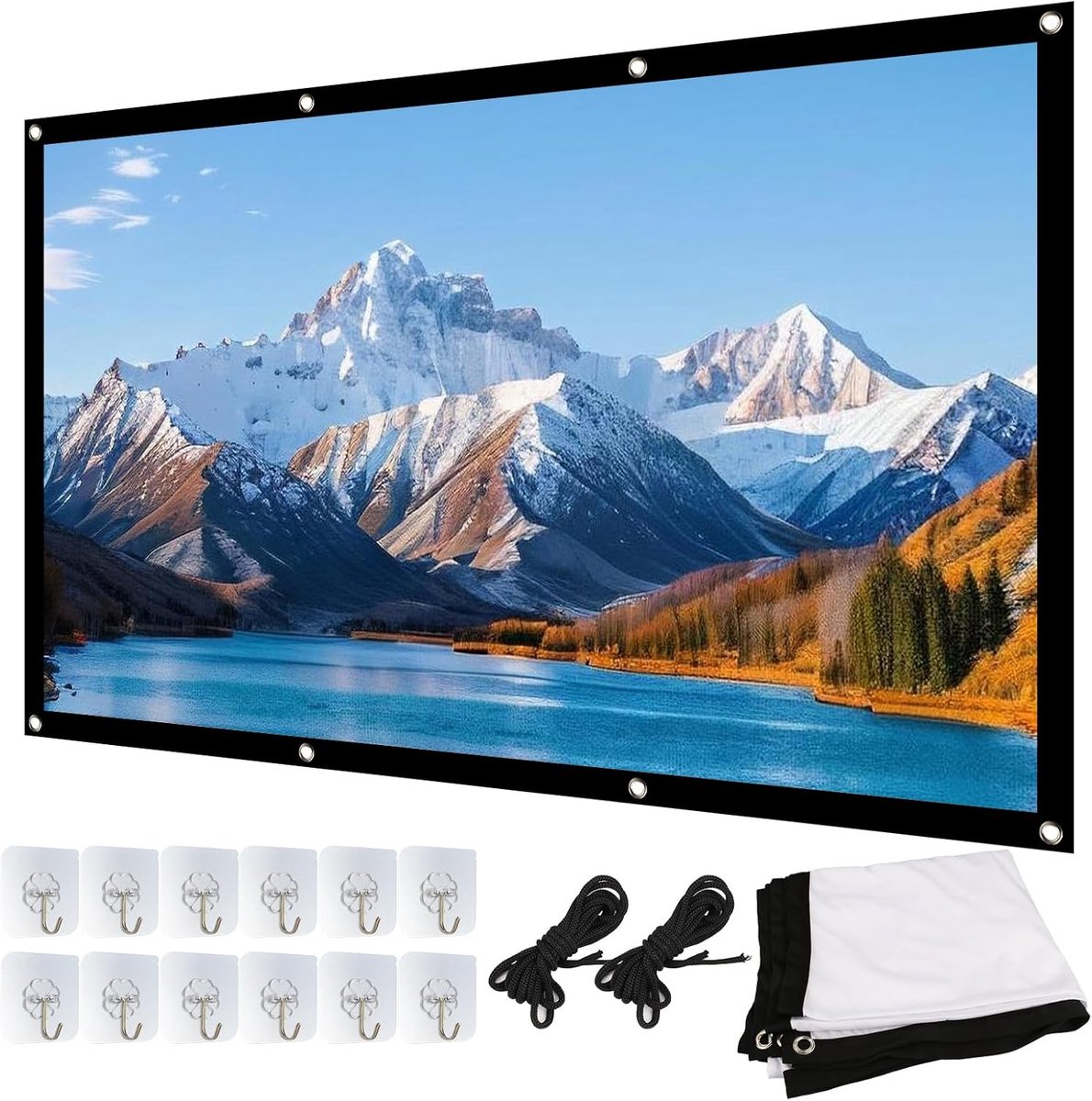 SnelShoppen - Beamerscherm Outdoor 100 Inch Projectiescherm, Draagbaar 4K Projector Canvas Beamer, Kreukvrij en Hoge Resolutie voor Thuisbioscoop, Kan