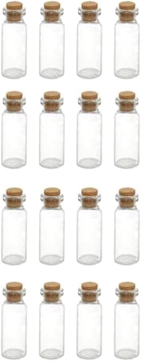 SnelShoppen - 16 Stuks Mini Glazen Flessen 10 Ml met Kurk - Multifunctionele Decoratie Flessen voor Bruiloften, Verjaardagscadeaus, DIY Terrarium Crea