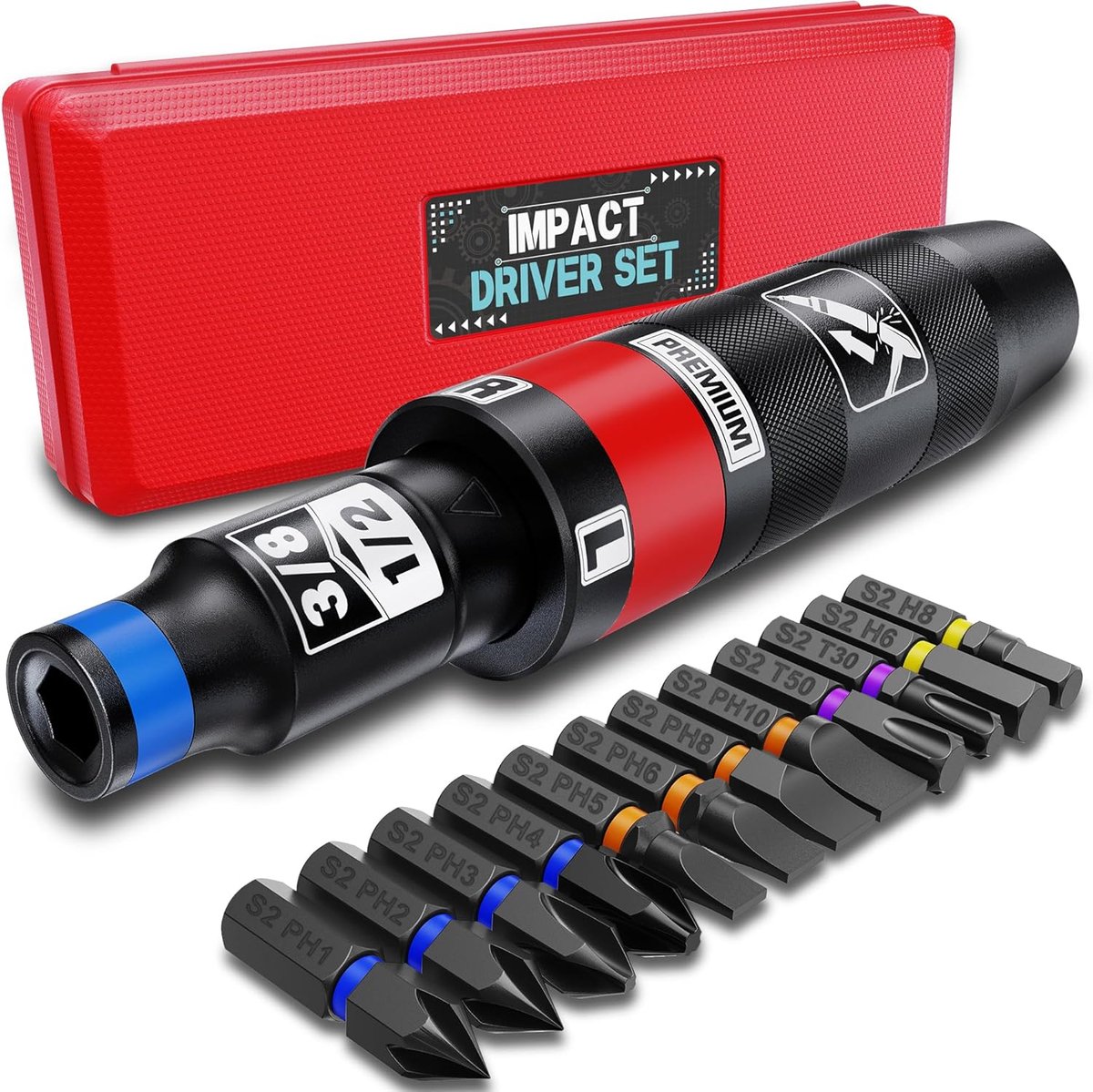 SnelShoppen - Handschlagschroever 1/2 inch set met 13-delige slagschroevendraaiers, chroom-vanadiumstaal, roestbestendig, reparatiegereedschap voor mo