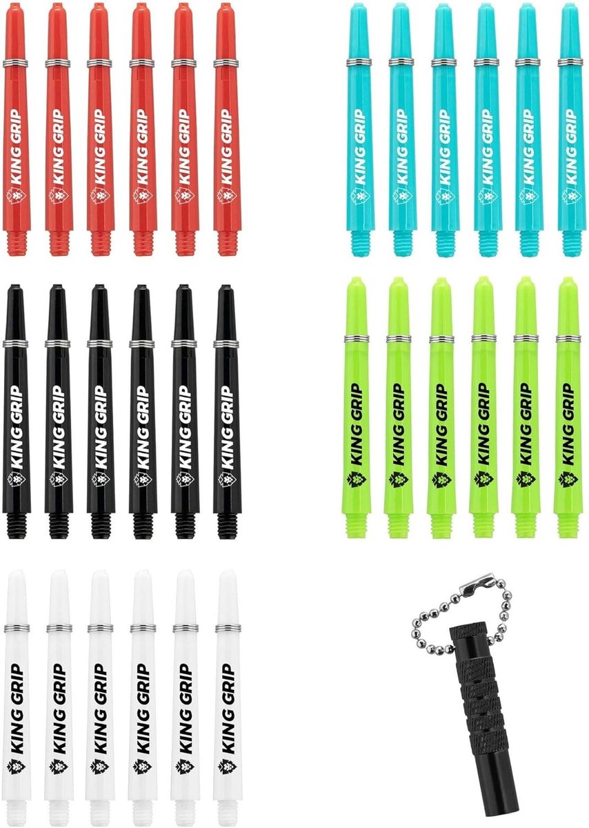 SnelShoppen - KOTO Dart Shafts Collectie Medium - 30 Nylon Shafts in Rood, Zwart, Blauw, Wit, Groen + Shaft Verwijderaar voor Feesten, Toernooien en T