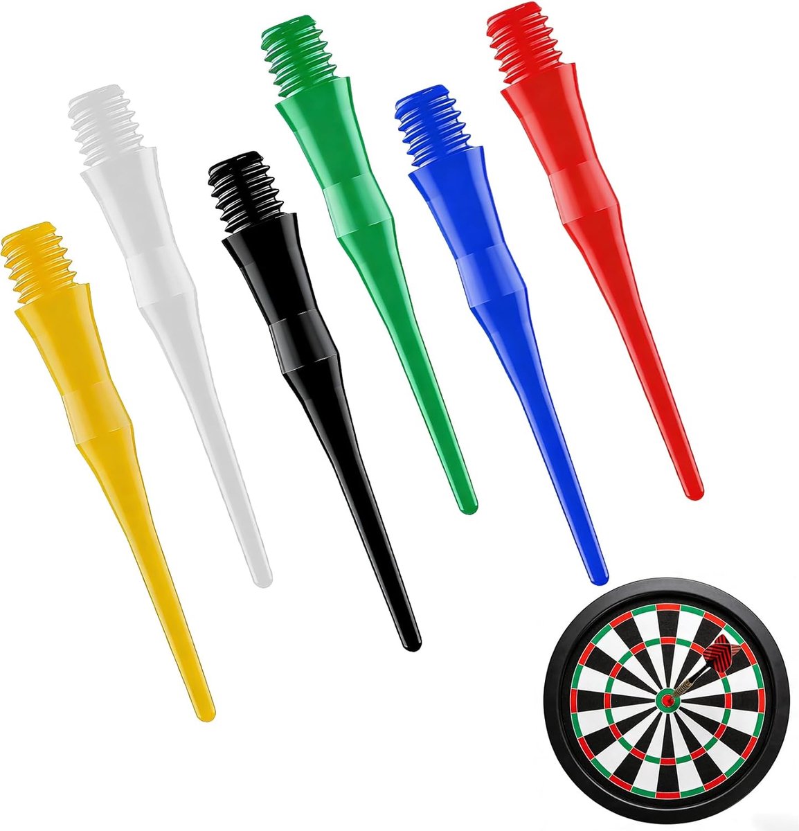 SnelShoppen - 600 stuks dartpunten kunststof softtip met 2BA schroefdraad, vervangtips in 6 kleuren (Zwart/Wit/Geel/Rood/Groen/Blauw) met opbergdoos v