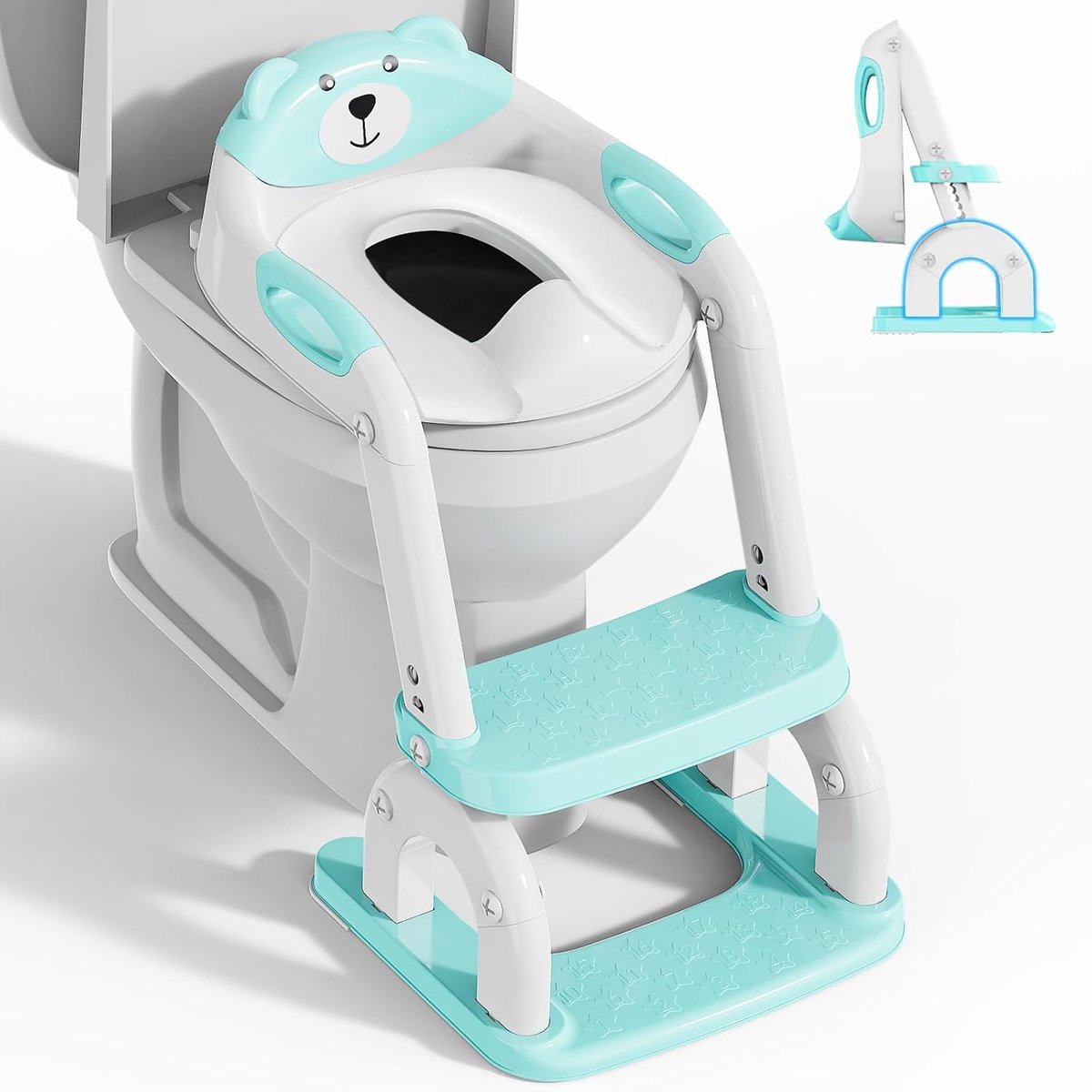 SnelShoppen - Potty Training Toilet voor Peuters, Verstelbare Toiletzitting met Trapje, Antislip & Ruimtebesparend, Helder Blauw, 2 in 1 Toiletladder