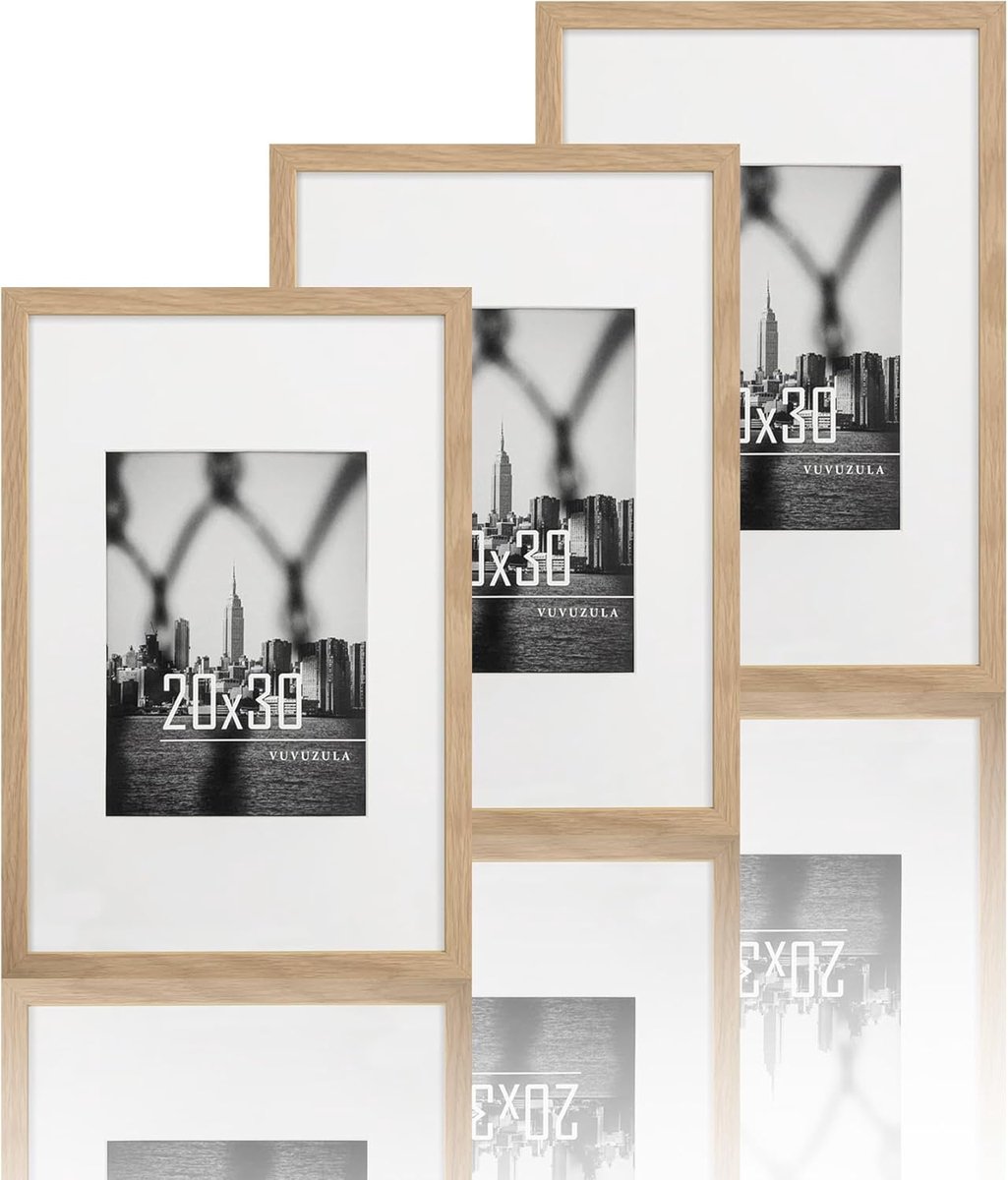 SnelShoppen - VUVUZULA Fotolijst Set van 3, Houten Fotolijsten 20 x 30 cm, Eiken Natuurlijke Lijsten voor Posters, Wanddecoratie voor Thuis, Feest, en