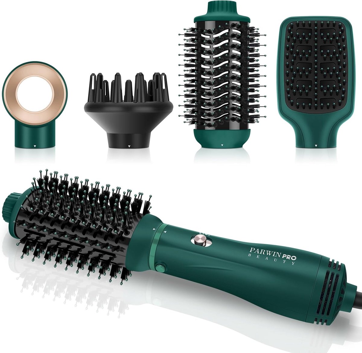 Thijox - 4-in-1 Haardrogerborstel met Ionische Technologie, Drogen, Gladmaken, Volume & Styling, Inclusief 4 Accessoires, Perfect voor Alle Haartypen