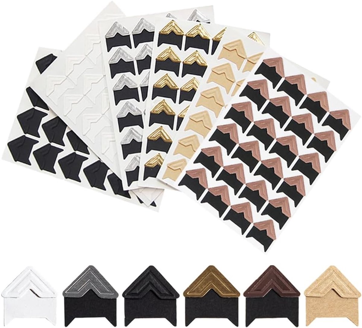 SnelShoppen - 432 Stuks Zelfklevende Fotohoeken - Fotohoekstickers voor Plakboek, Fotoalbum en Dagboek - Kleur: Zwart, Roségoud, Kraftpapier, Wit, Zil