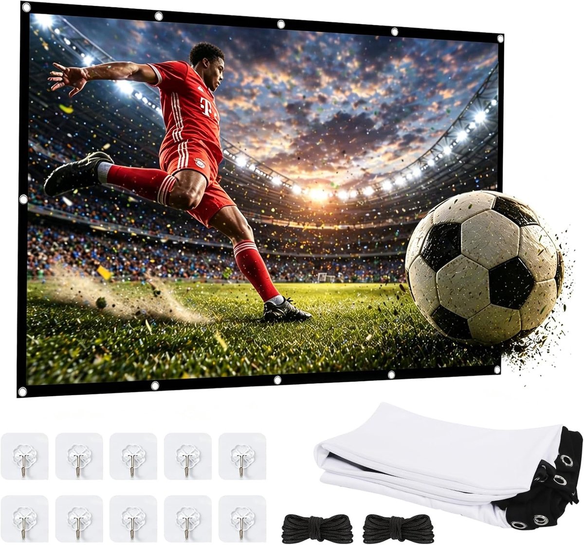 SnelShoppen - 100 Inch Projectiescherm 16:9 HD Beamerdoek Draagbaar Opvouwbaar Kreukvrij voor Thuisbioscoop Vergaderingen Outdoor Camping