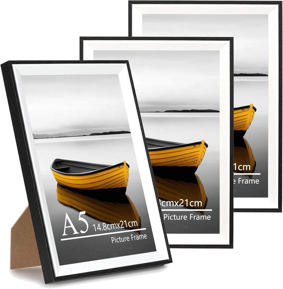 SnelShoppen - A5 fotolijst set van 3 - zwart-wit tweekleurige fotolijsten met acrylglas - wandmontage posterframe en certificaatframe - perfect voor t