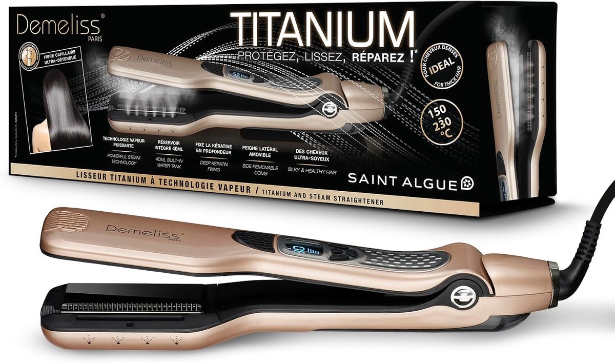 SnelShoppen - Stoomstijltang TITANIUM - Zwevende Platen - Ultra-krachtige Stoom - XL 40 ml Reservoir - Afneembare Kam - Voor Alle Haartypes - Professi