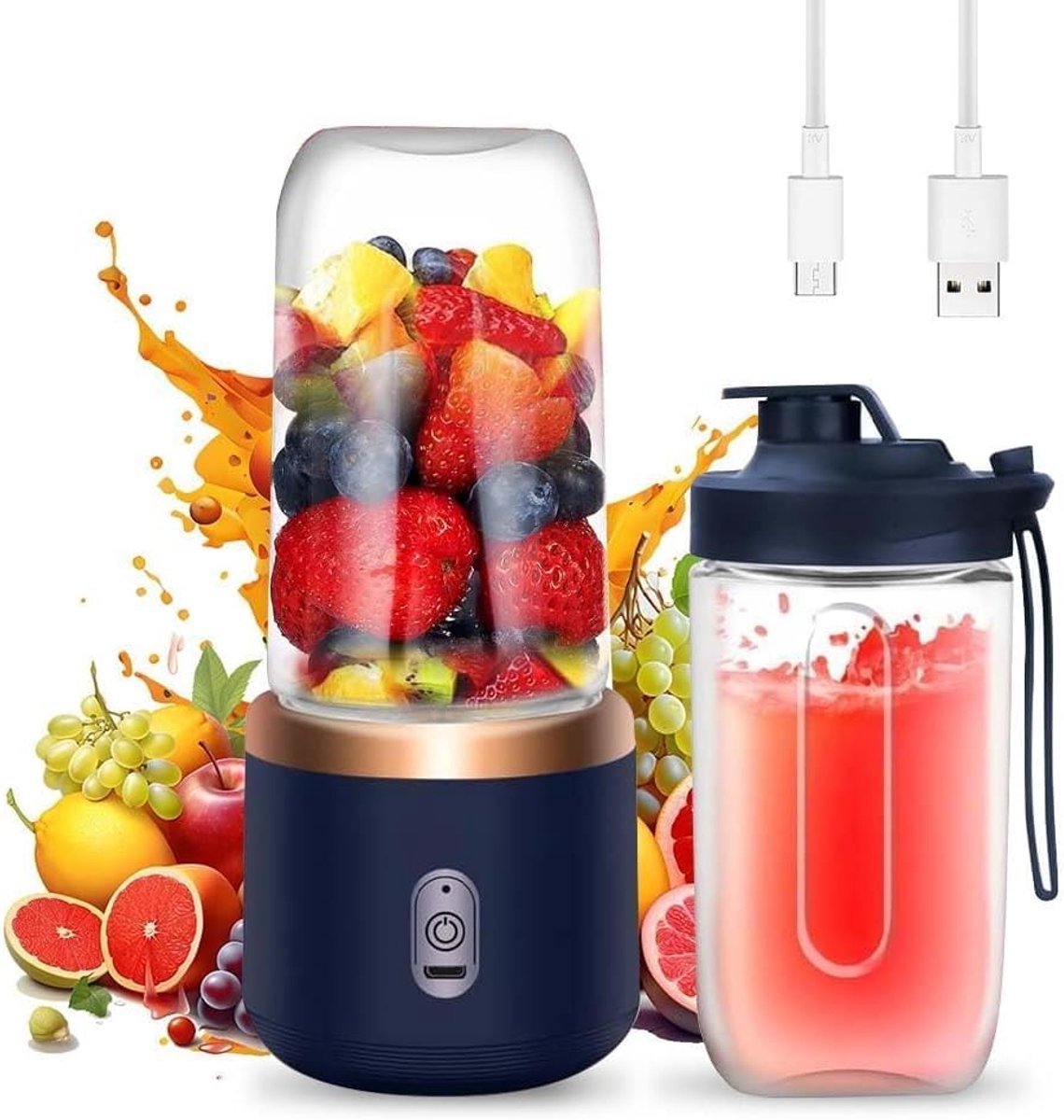 Thijox - Draagbare Smoothie Maker 400 ml, Mini Blender met 6 Roestvrij Stalen Messen, USB-oplaadbaar, Perfect voor Sap, Jam, Shake, Babyvoeding, Campi