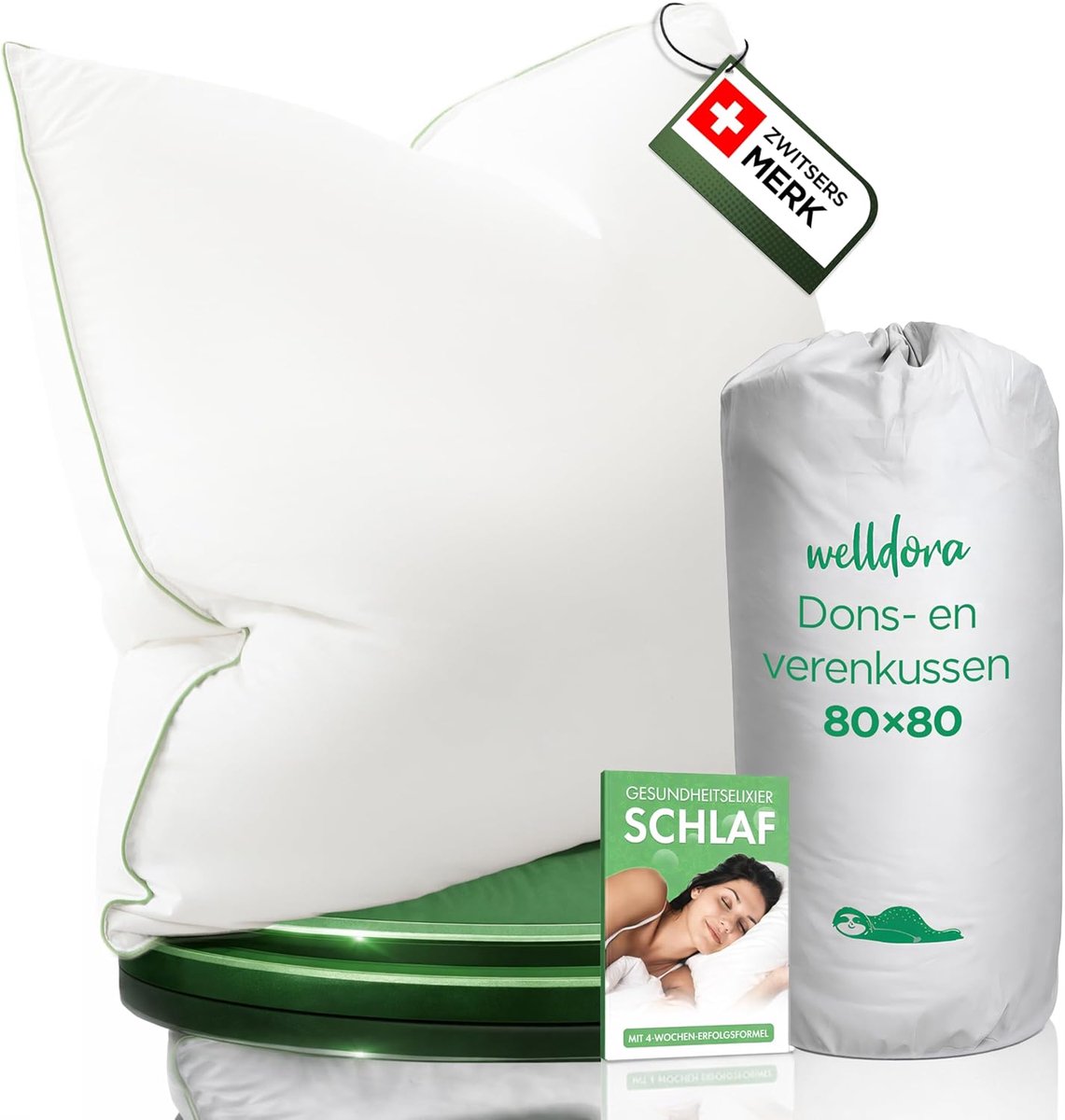 SnelShoppen - Premium Hoofdkussen 80x80 | Ergonomisch Donskussen met 3 Vulkamers | 100% Natuurlijke Donsvezels & Veren | Medium Stevig Medisch Getest,