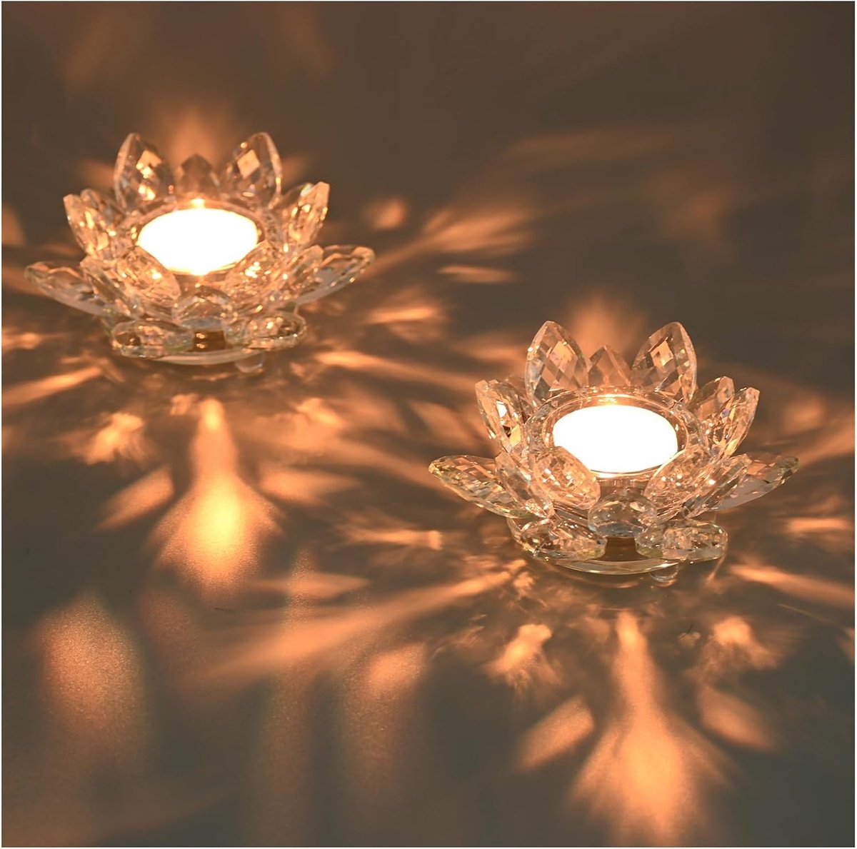 SnelShoppen - Crystal Tealight Holder Lotus Flower - Luxe Glazen Kaarsenhouder - 2 Stuks - Perfect voor Kerstdecoratie, Bruiloften en Thuisfeesten - D