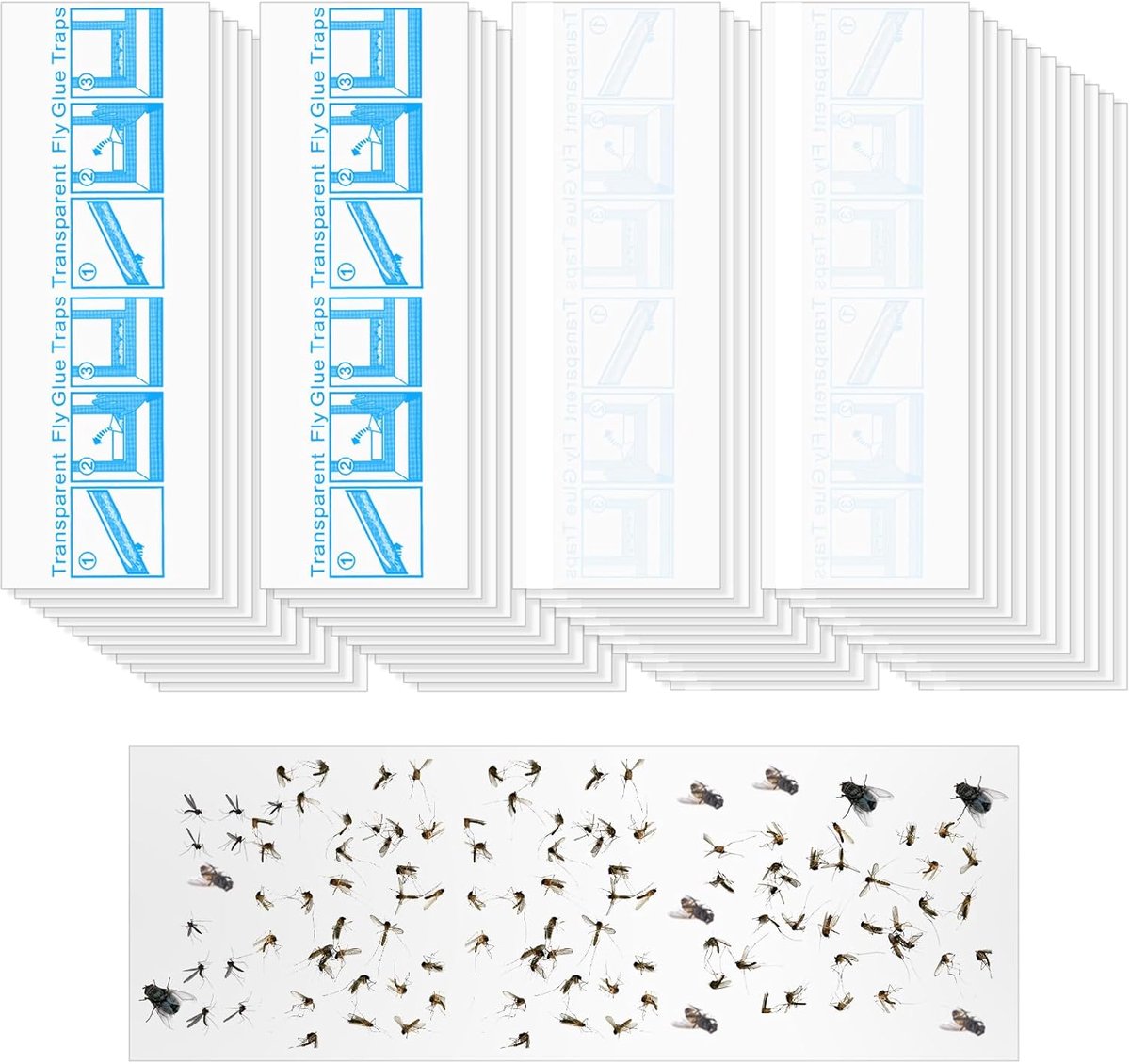 SnelShoppen - Vliegenval voor Ramen - 48 Transparante Stickers - Plakpapier voor Raamvliegen - Veilig, Niet Giftig en Geurloos - Geschikt voor Binnen