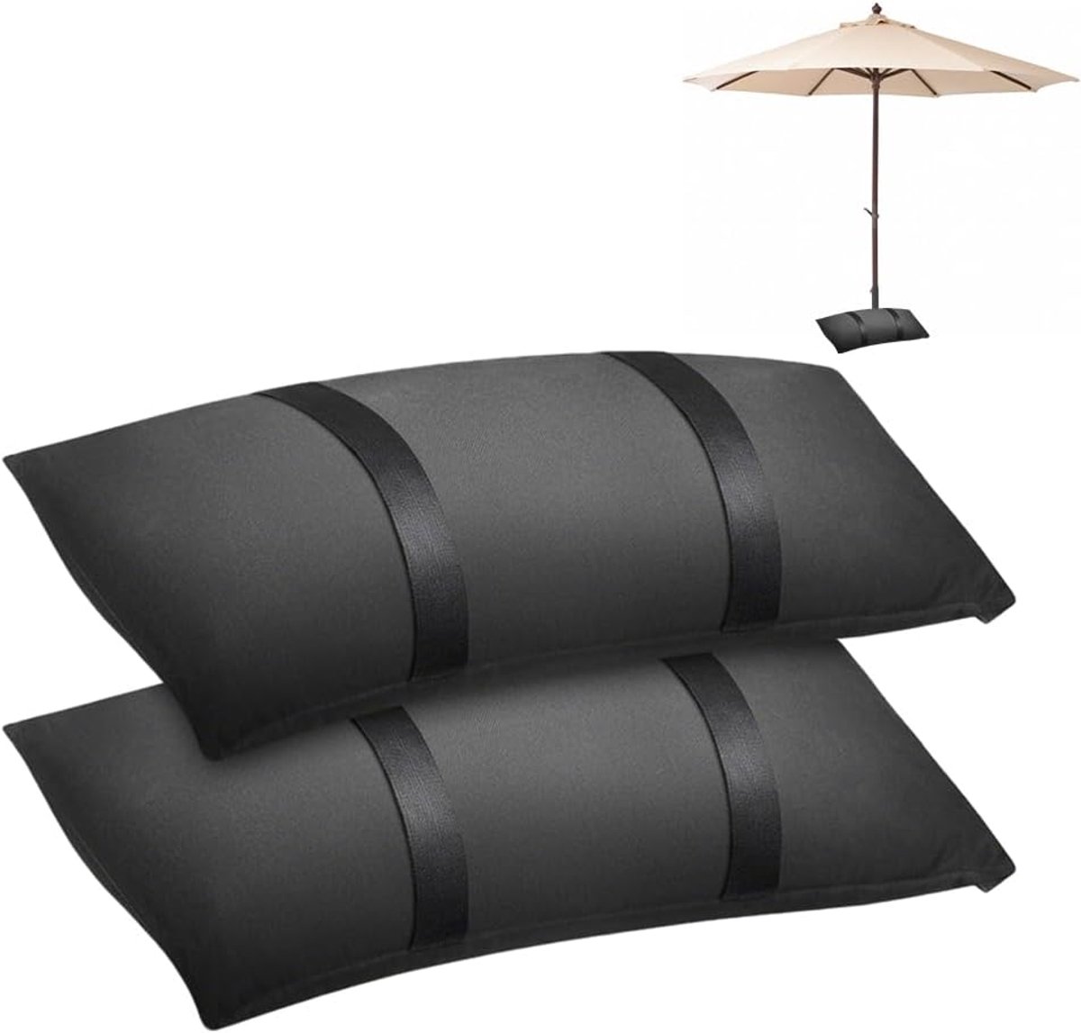 SnelShoppen - Vulbare zandzakken set van 2 voor parasolstandaard, gewichtszak voor zweefparasols en tuinmeubelen - Zwart, ideaal voor tuin, feest, cam