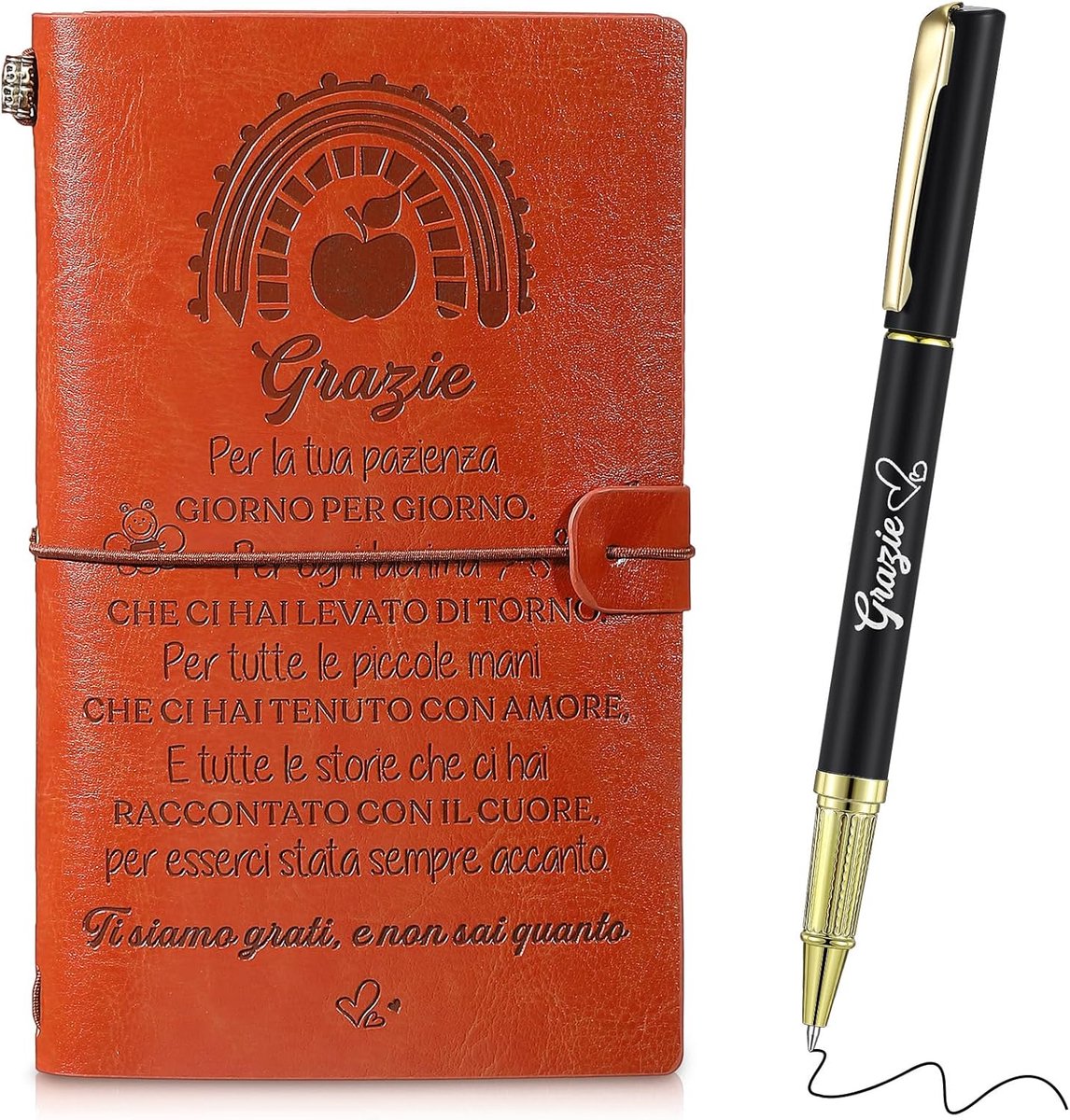 Thijox - Notitieboek en Pen Set - A6 Leren Notitieboek - Bedankje voor Leraren - Afscheids cadeau - Navulbaar Dagboek - Reizen, Afstudeerfeest, School
