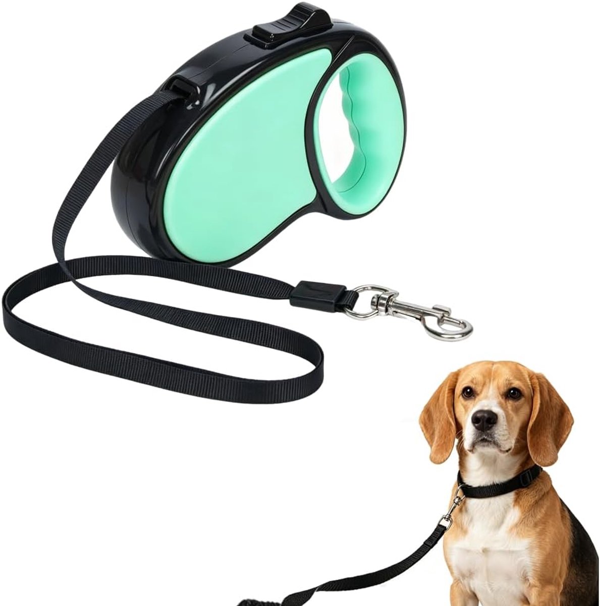 SnelShoppen - Retractable Dog Lead 16 ft - Hondenriem met Antislip Handvat, Sterk Nylon Tape, Geen Verstrikking, Eén-Hand Rem, Pauze, Vergrendel, Gesc