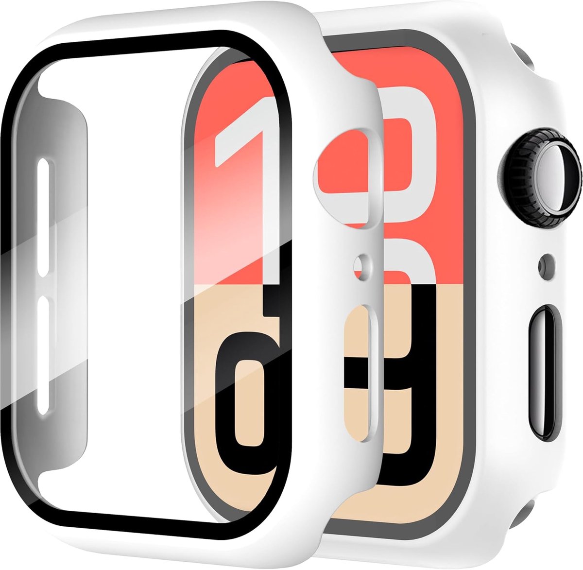 SnelShoppen - Apple Watch SE 3/2/1/Series 6 5 4 40mm Case Tempered Glass Screen Protector, HD All-round Bescherming, PC Cover, Wit, 2 Stuks
