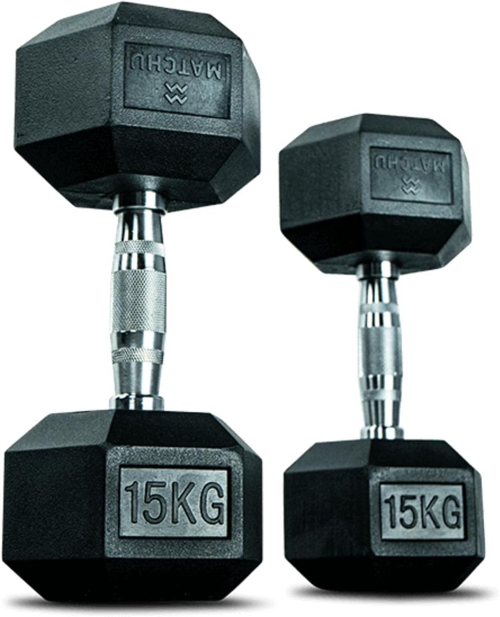 SnelShoppen - Hexa Dumbbells Set van 2 - Rubber Dumbbells 5-20 kg - Ideaal voor Thuis Gym, Krachttraining, Fitness - Zwart - Duurzaam en Bijna Onbreek