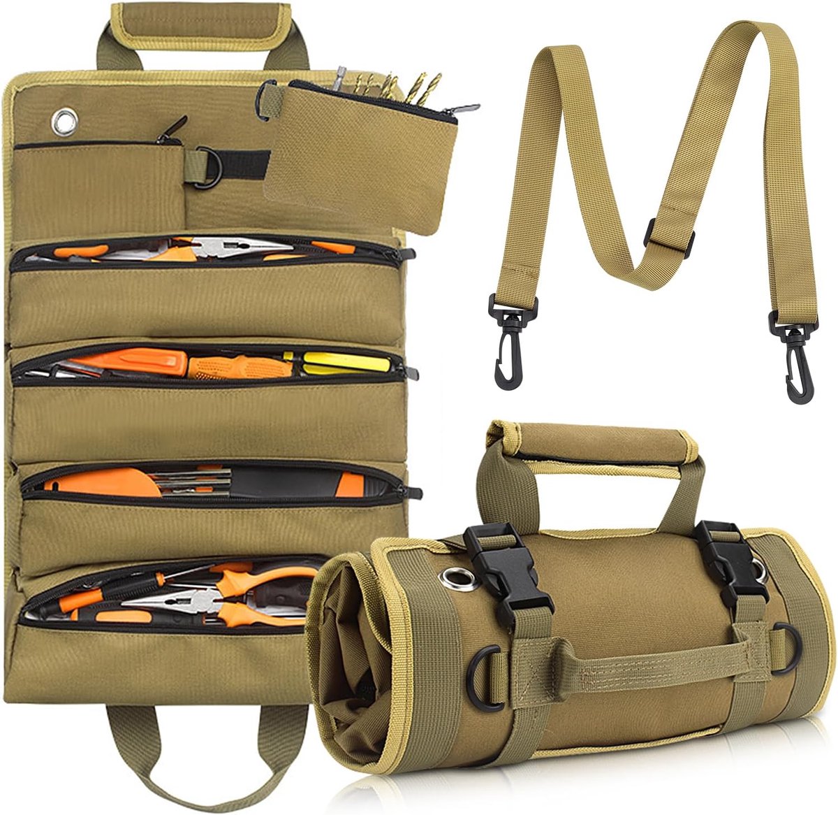 SnelShoppen - Tools Roller Bag 32 x 15cm - Multi-Function Tool Roll - Canvas Gereedschapstas voor Klussers, Loodgieters en Houtbewerkers, Waterdicht e