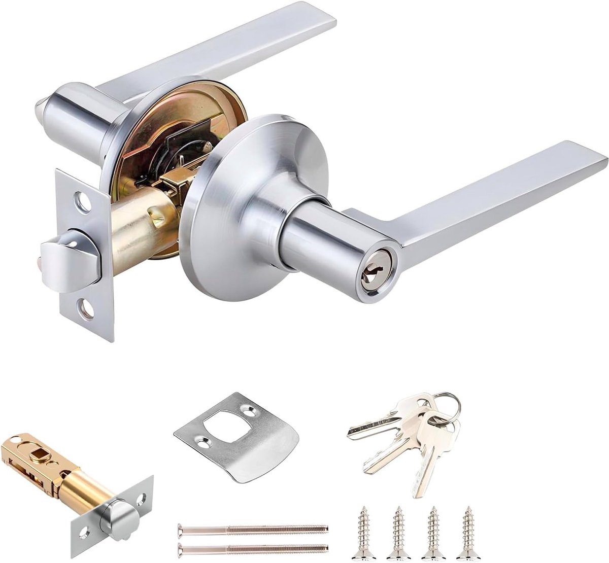 SnelShoppen - Privacy Deurknop met Slot - Robuuste Deurhendel Set - Verstelbare Deurknop voor 35-45 mm Deurdiktes - Zilver - Ideaal voor Slaapkamer en