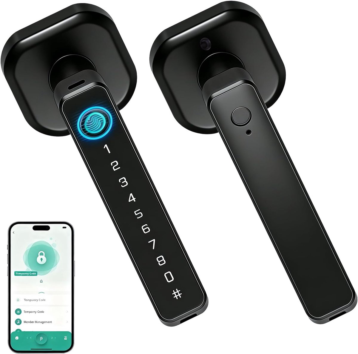 SnelShoppen - Slimme Deurslot - 5-in-1 Vingerafdruk Deurhandle - App Besturing, IC Kaart, Code, Sleutel, Vingerafdruk - Veiligheidsslot voor Thuis, Ka