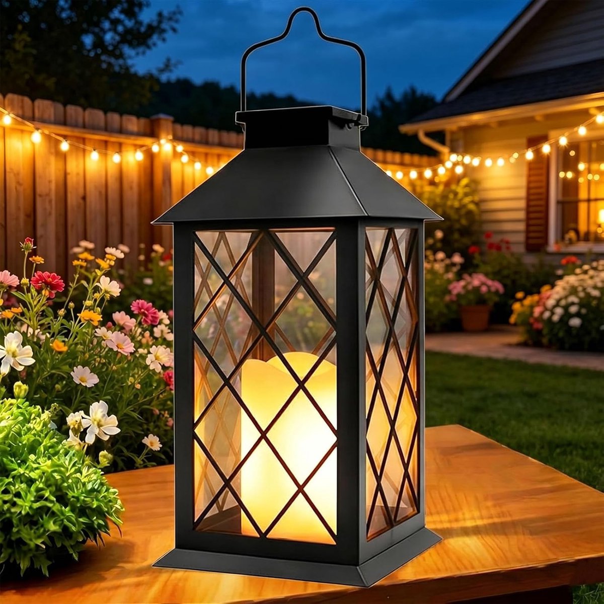 SnelShoppen - Grote Buiten Solar Lantaarns met Vlamloze Kaarsen, Waterproof Tuin Decoraties voor Balkon en Patio, Vintage Wanddecoraties, Zwart