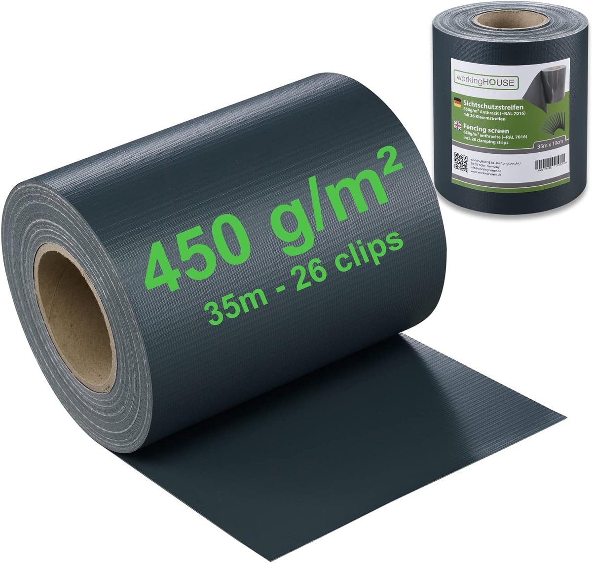 SnelShoppen - PVC Privacy Scherm voor Dubbelstaaf Hek - Tuin Privacy Scherm met Compressiestrepen - 450gsm 35m x 19cm - Weerbestendig, Onderhoudsvrij