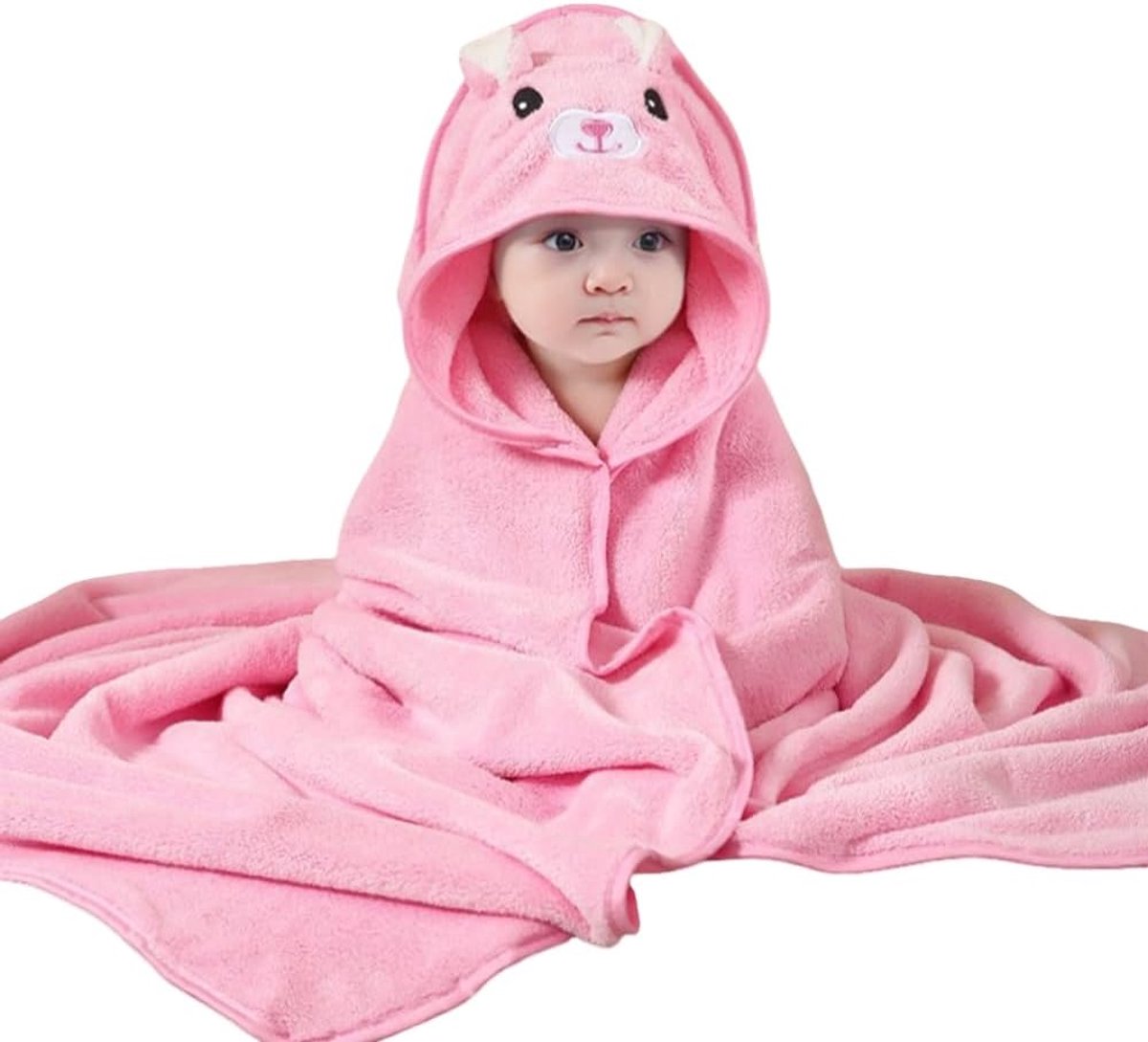 SnelShoppen - Baby Handdoek met Kap 80 x 80 cm Absorberende Grote Peuter Badhanddoek voor Pasgeboren Jongens en Meisjes - Zacht en Veilig Coral Fleece