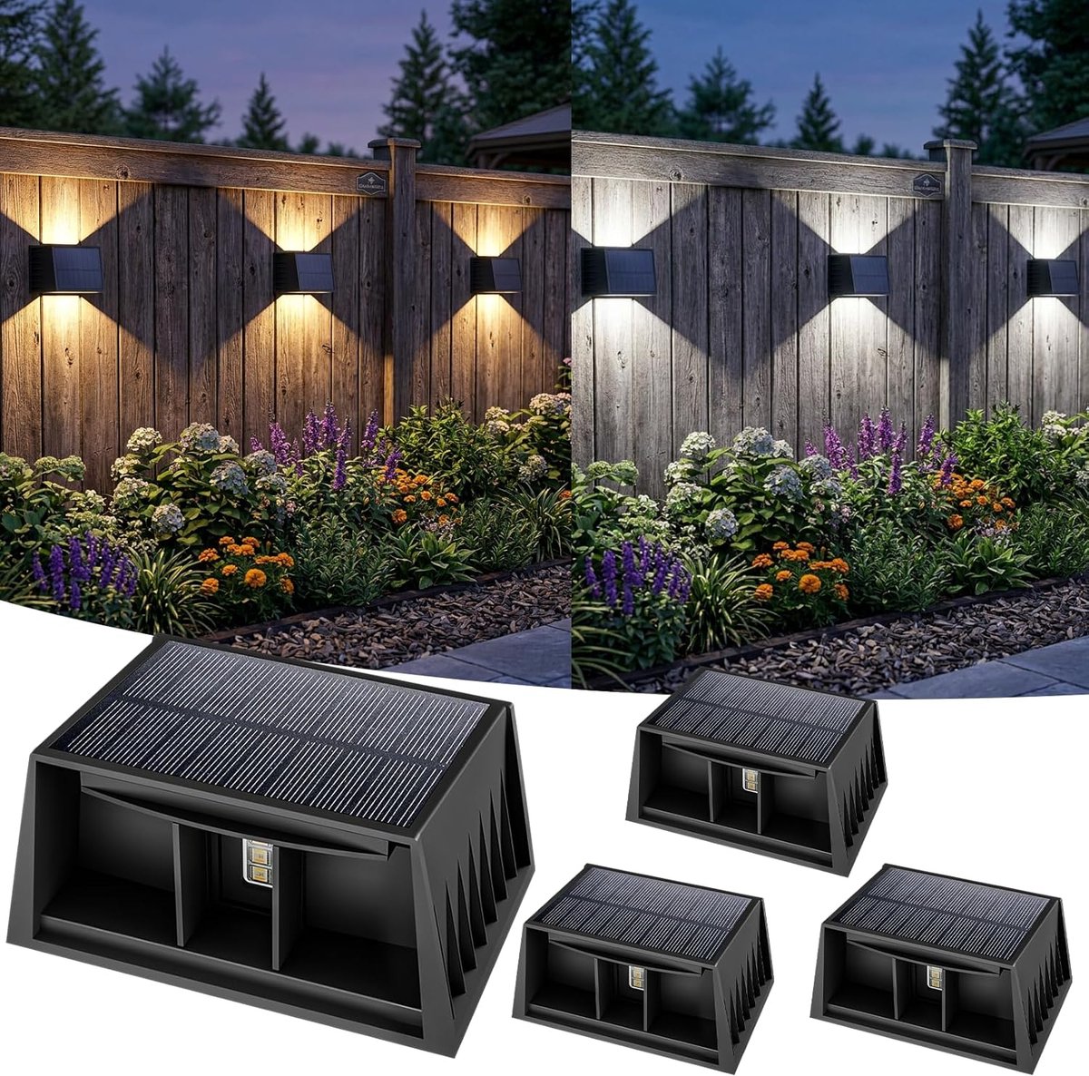 SnelShoppen - T-SUN Solar Wandlamp Buiten RGB LED Tuinverlichting IP65 Waterproof Draadloos 8 Kleuren Instelbaar voor Tuin, Zwembad, Fence