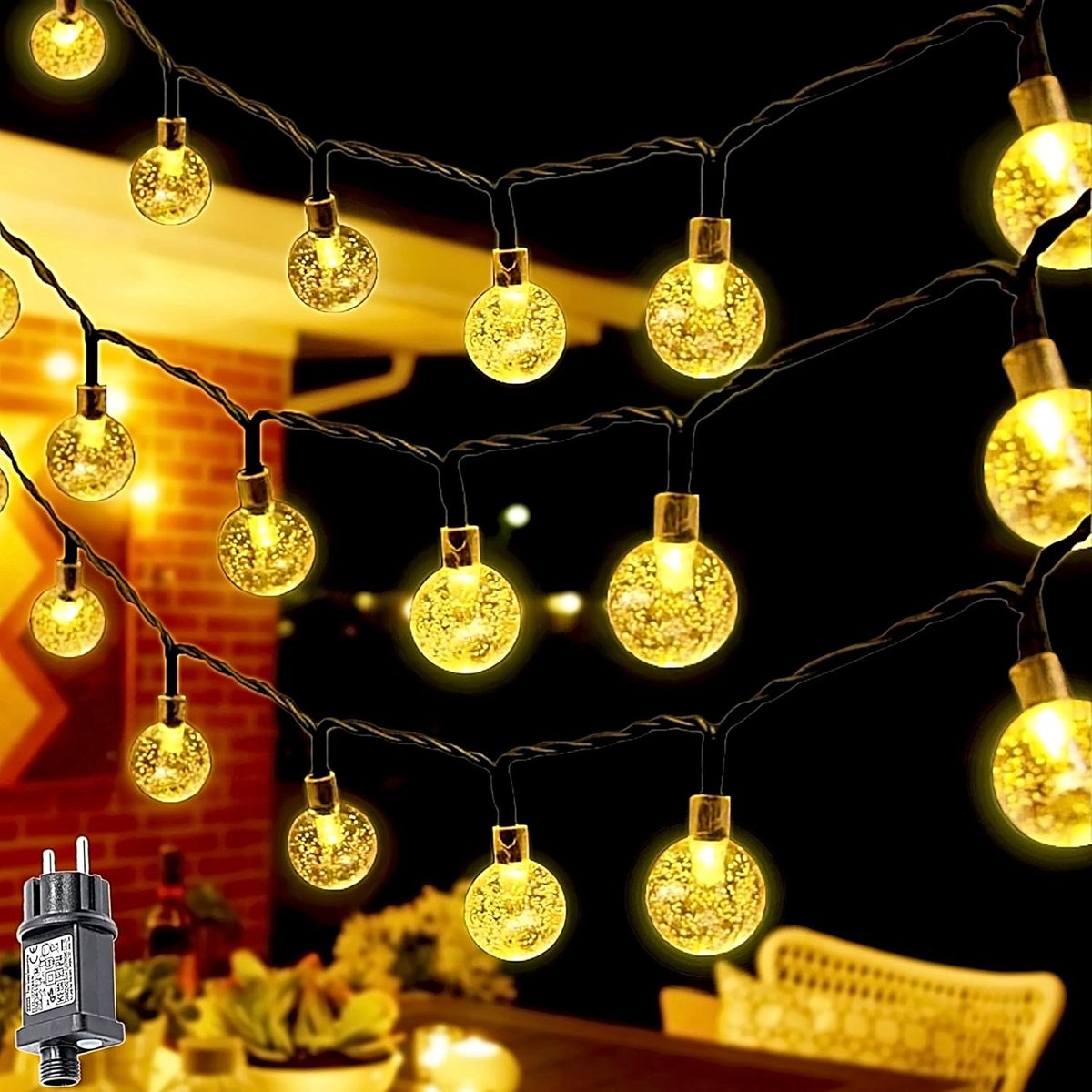 SnelShoppen - Outdoor Fairy Lights 10 m - 100 LED Sfeerverlichting met Kristalballen - Waterdichte Tuinverlichting met Stekker - 8 Lichtmodi en Timer