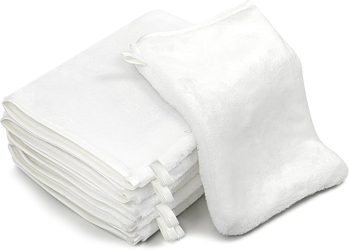 SnelShoppen - Pack van 6 Flanellen Gezichtdoeken, Super Absorberend en Zacht, Herbruikbare Makeup Verwijderhandschoenen, Witte Badhanddoeken 13x20cm v