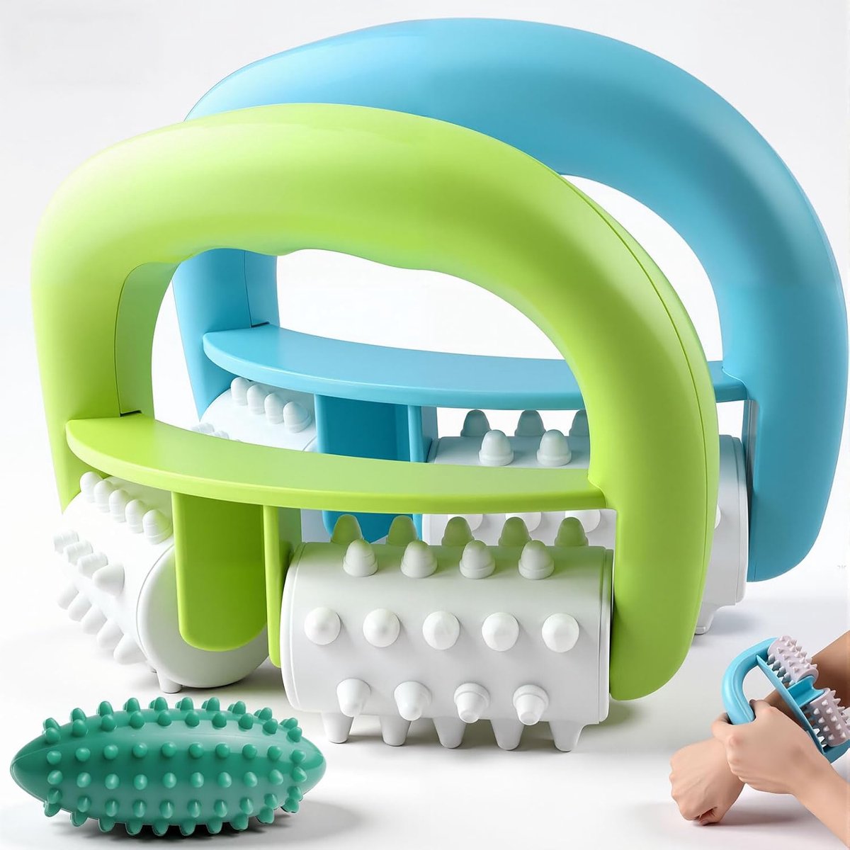 SnelShoppen - 3 Stuks Massagerollers - Dubbele Rollen Cellulitis Massageapparaat met Massagebal - Anti-Cellulitis Roller voor Spierspanning, Huidverst