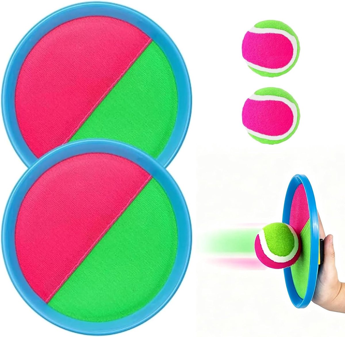 SnelShoppen - Balvang- en werpspel met 2 rackets en 2 ballen, ideaal voor strand, water, tuin, binnen, zwembad, terras, geschikt voor kinderen en volw