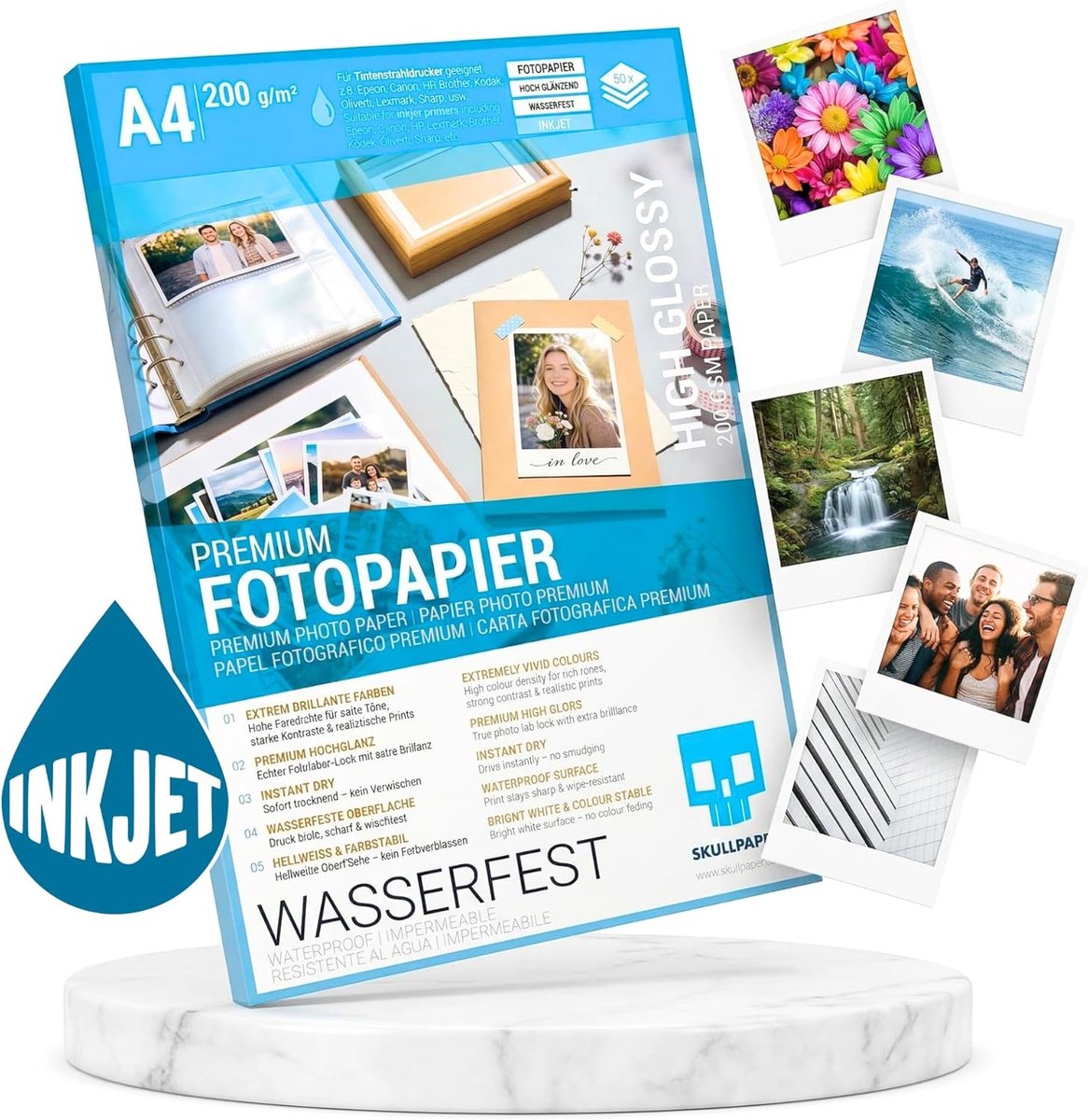 SnelShoppen - Fotopapier A4 Hoogglans Premium 50 Vellen 200 g/m² - Direct Droog, Waterdicht, Voor Inkjetprinters, Briljante Kleuren, Perfect Voor Foto