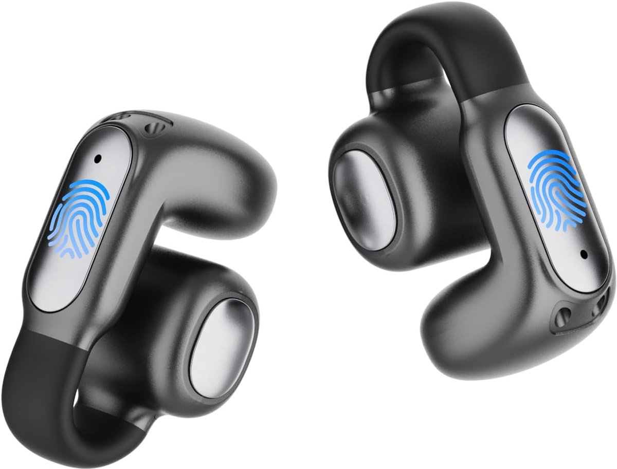 SnelShoppen - Open Ear Bluetooth Headphones, 5.4, Clip-on met ENC HD Noise Cancelling, IPX5 Waterproof, 80 Uur Standby, USB-C Snelladen, Ideaal voor S
