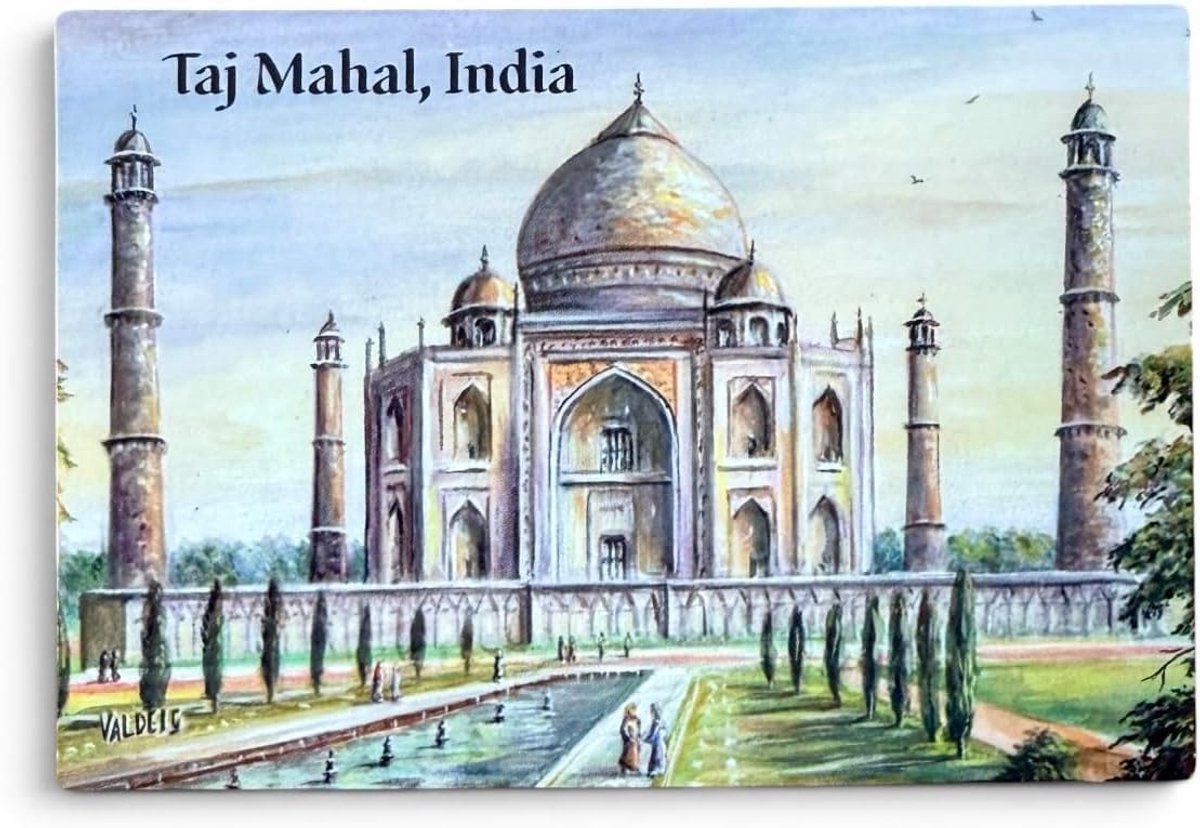 SnelShoppen - Koelkastmagneet Taj Mahal India Souvenir - I Love India Magneten voor Koelkast en Magneetbord - Uniek Aandenken Azië - Kunstschilder Jür