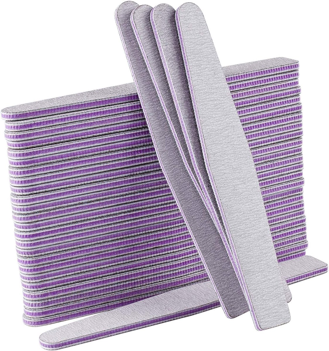 SnelShoppen - 50 Stuks Vijl Set voor Nagels 100/180, Dubbelzijdige Nagelvijlen voor Gel Nagels, Professionele Manicure, Grijze en Paarse Diamond Vijl