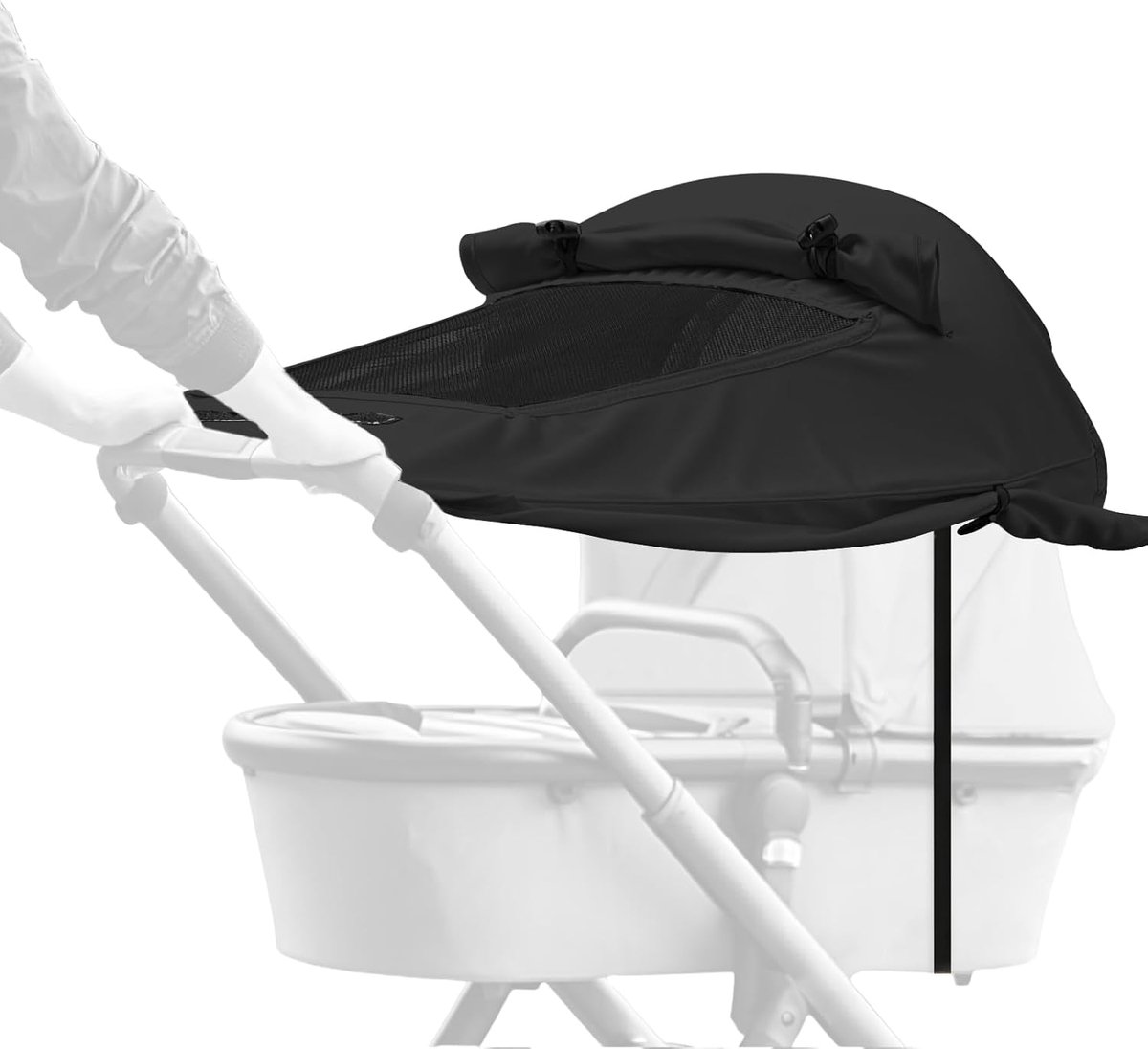 SnelShoppen - Universele Baby Buggy Zonnekap met UV Bescherming - Ademend Donkergrijs - Perfect voor Kinderwagens, Buggy's en Prams - Inclusief Opberg
