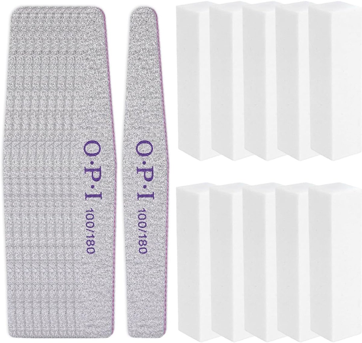 SnelShoppen - 20-delige Nagelpolijst Blokken Set, Witte Nagelvijl, 10 Spons Polijstblokken, 10 Nagelvijlen 100/180 Korrel, Wasbaar, Voor Gel en Acryl,