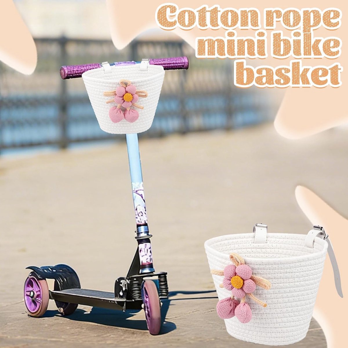 SnelShoppen - Grote Fietsmand Voor Kinderen - Milieuvriendelijk Geweven - Kleurige Bloemendecoratie - Ideaal Voor Speelgoed, Accessoires - Geschikt Vo