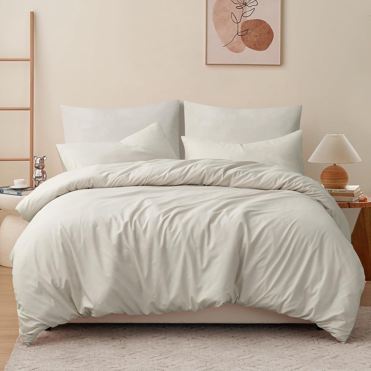 SnelShoppen - Dekbedovertrek 200 x 200 cm Beige met Ritssluiting, Beddengoedset voor Tweepersoonsbed 140 x 190 cm, Inclusief 2 Kussenslopen 65 x 65 cm