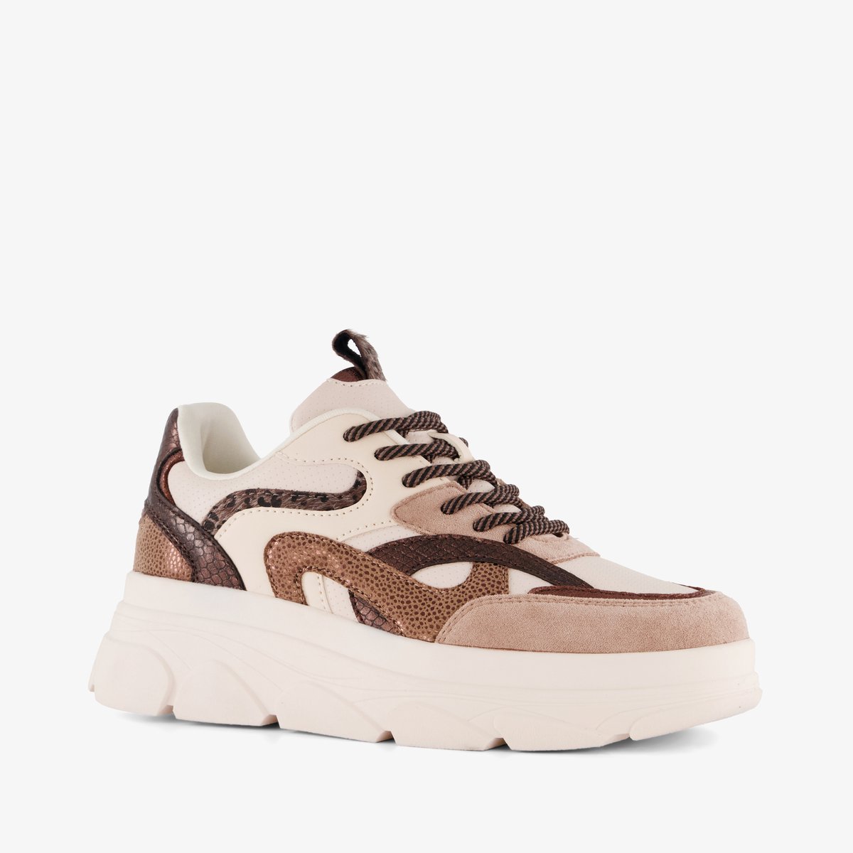 Blue Box dames dad sneakers beige bruin - Maat 37 - Uitneembare zool