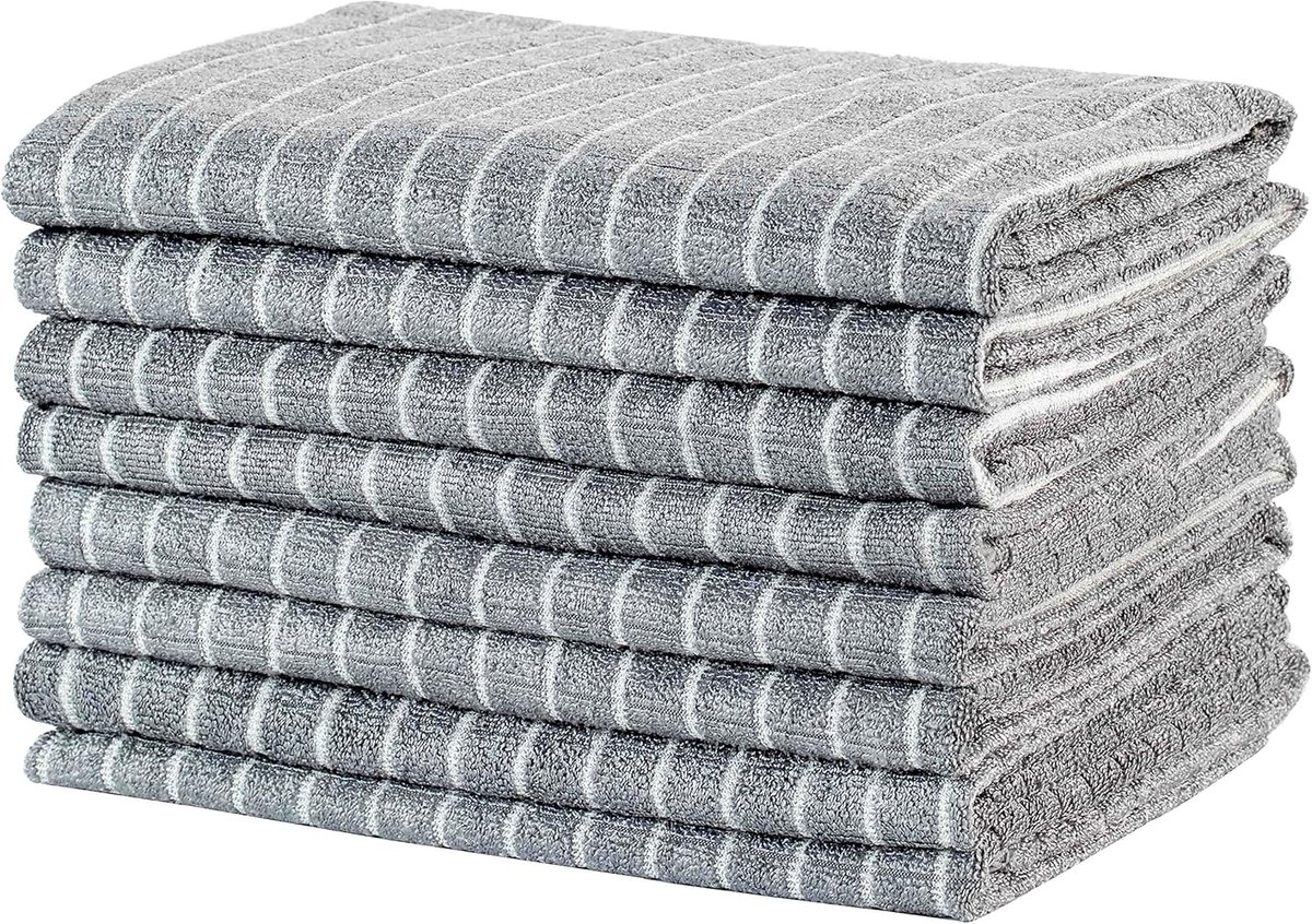 SnelShoppen - Microvezel Keukendoeken 8 Stuks - Zachte & Absorberende Theedoeken 45x65 cm - Grijs - Ideaal voor Keuken, Huishouden en Dagelijks Gebrui