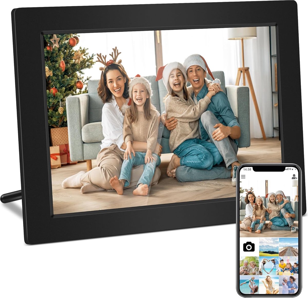 SnelShoppen - Digitale Fotolijst 10.1 Inch met Wifi - Lipa X80 Fotokader met Frameo App, 32 GB opslag, IPS Touchscreen, Bluetooth, Muurbevestiging - P