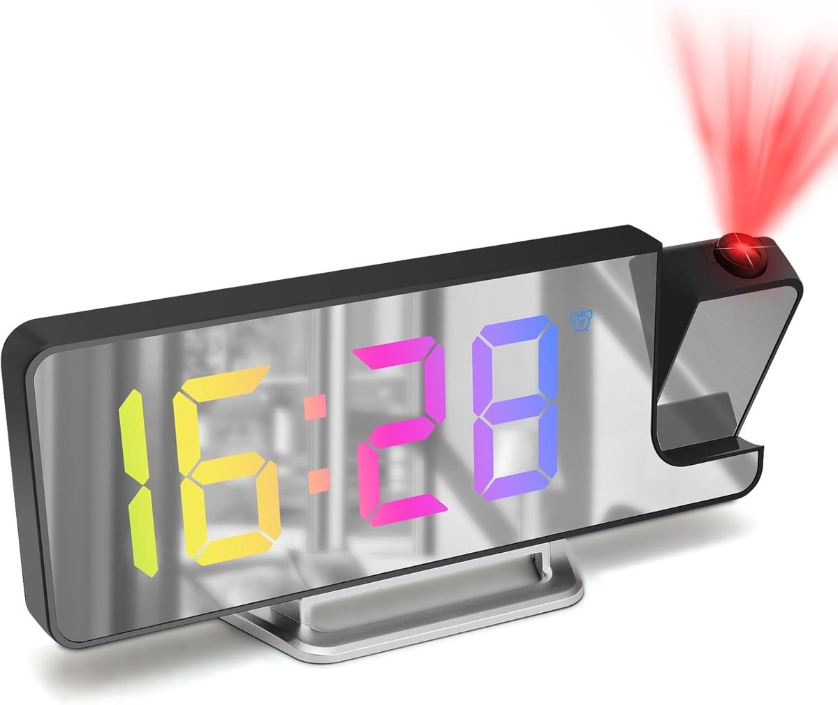SnelShoppen - Cuteefun Wekker met Plafondprojector, Digitale Nachtwekker met Temperatuur, Snooze, Instelbare Helderheid, 12/24 Uur, Kleurrijke Cijfers